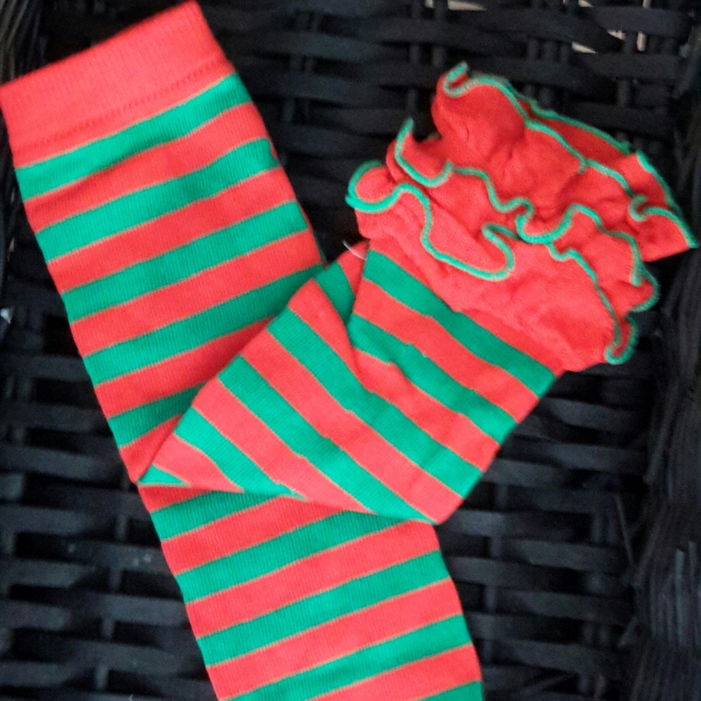 CHRISTMAS RED GREEN STRIPE KIDS LEG WARMERS - SOLD OUT
